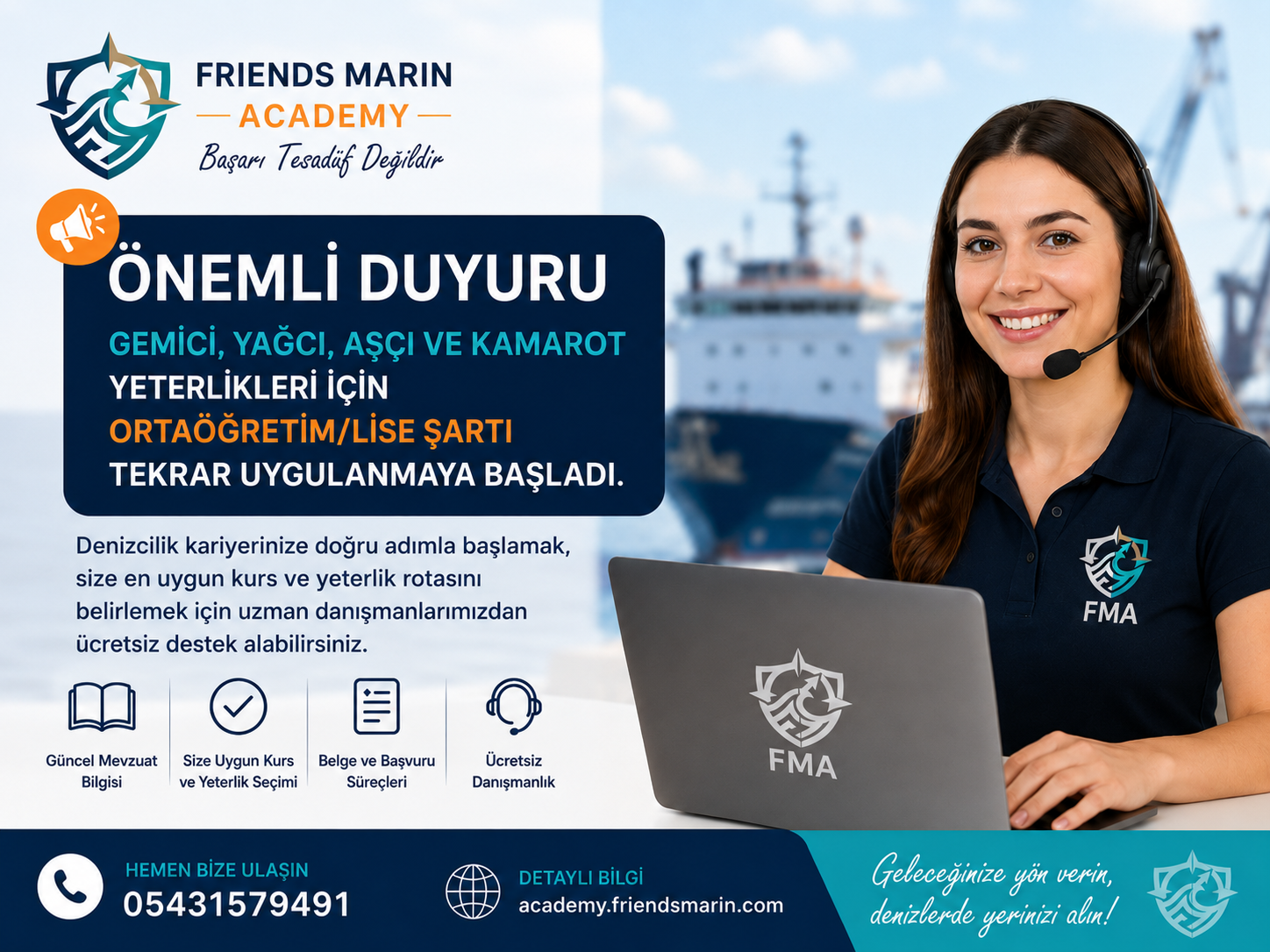 Gemici, yağcı, aşçı ve kamarot yeterlikleri için ortaöğretim/lise mezuniyet şartı duyurusu